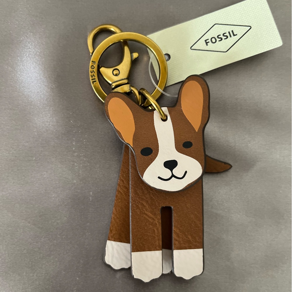 Fossil Brown and White Dog Keychain